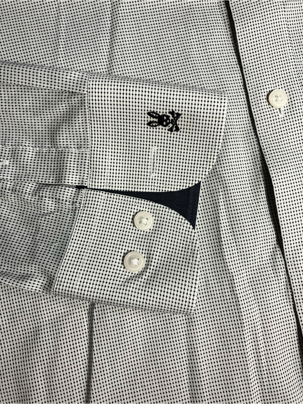 Psycho Bunny Men's Dress Shirt 16.5 32/33 Grey White Microcheck Stretch Modern F - Picture 2 of 7